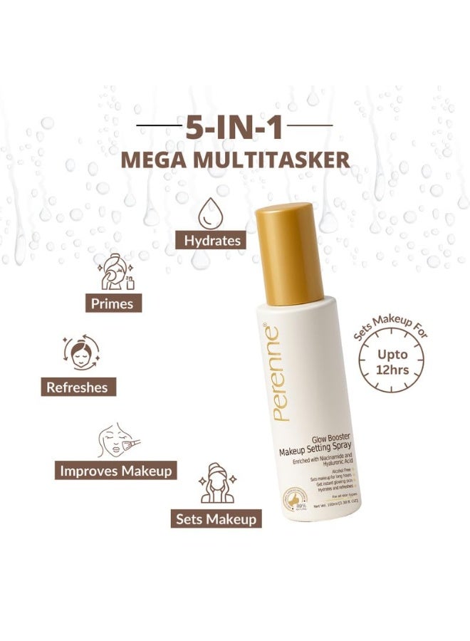 Perenne Glow Booster Makeup Setting Spray with Hyaluronic acid, Aloe vera and Niacinamide| Natural Dewy Finish| Hydrating| Long Lasting Makeup Fixer|Alcohol Free| Paraben Free (100 ml) - Image 5